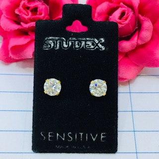 ✅ต่างเพชร Cubic Zirconia กลมสำหรับผู้แพ้ง่าย Earring for sensitive ears made in USA วัสดุสแตนเลสเครื่องมือแพทย์316L