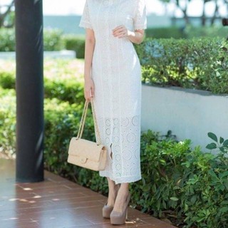 (สินค้าขายดี) Maxi dress เดรสลูกไม้ ผ้า Cotton อย่างดี ผ้านิ่ม ทรงสวย