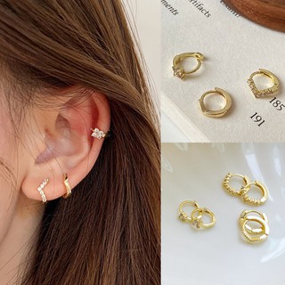 Ringring_acc | Hoop Earrings ต่างหูห่วงเพชรสีทอง ต่างหูห่วงเงินแท้ Silver925 พร้อมส่ง