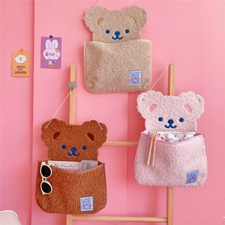 1PC Cute Bear Wall Mounted Storage Bag Notebook Pens Desktop Organizer School Office Stationery Decoration Hanging Pocke