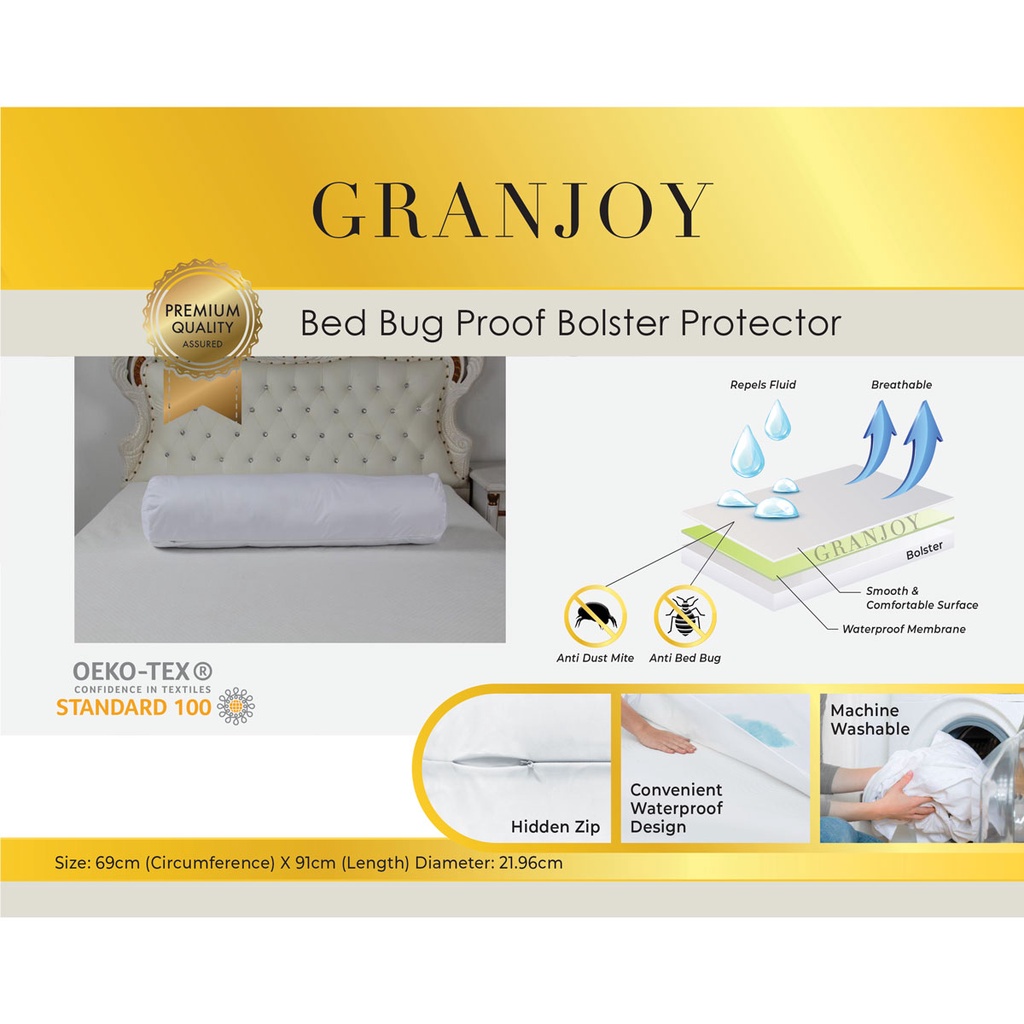 Bed Bug Bolster Protector - Zippered Bed Bugs Proof Bolster Encasement - ปกป้องจากเตียง Bugs ไรฝุ่นเ