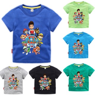 เสื้อยืดผ้าฝ้ายลาย Paw Patrol ฤดูร้อนสำหรับเด็ก 2-8 ปี