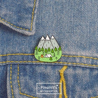 🇹🇭 พร้อมส่ง :  🏕 เข็มกลัดลายเต็นท์และภูเขา | Tent &amp; Mountain Enamel Brooch Pin.