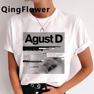 สิงหาคม D Suga Bangtan เด็กชายฮาราจูกุเสื้อยืดผู้หญิงตลกการ์ตูนคาวาอี้เสื้อยืดผู้หญิงกราฟิก Kro PIW