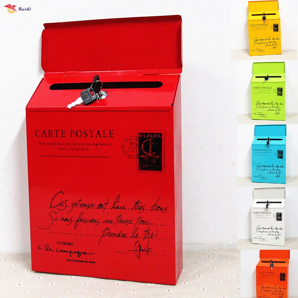 Iron Lock Letter Box Vintage Wall Mount Mailbox Mail Postal Letter ...