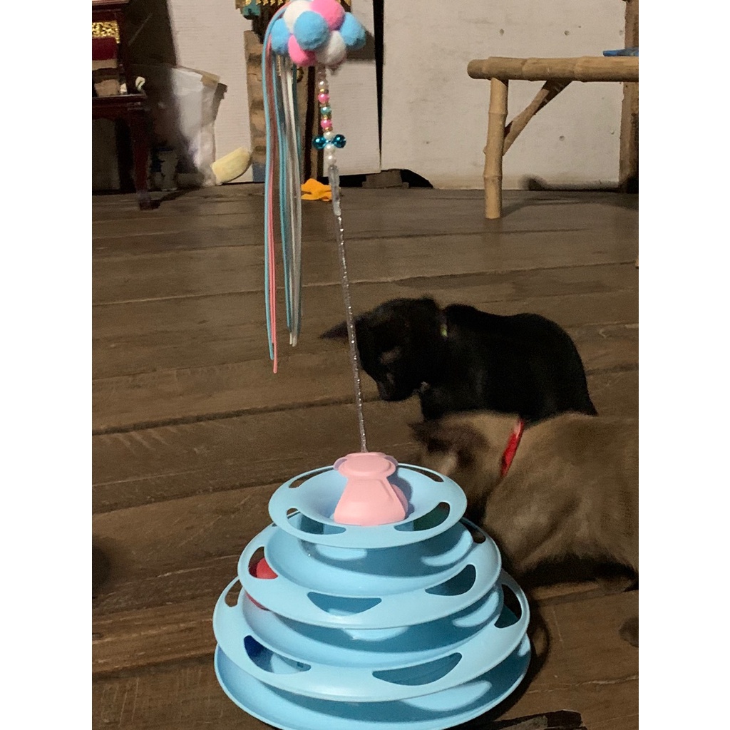 🌵 รางบอลแมว4ชั้น ของเล่นแมว รางบอลแมว จานเสียงแมว ด้วยขนนก สามารถหมุนได้ 360 องศา 🌵 - รูปที่ 7