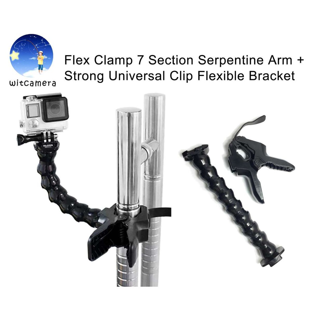Flex Clamp 7 Section Serpentine Arm + Strong Universal Clip Flexible Bracket for GoPro SJCam YI and other sprot cameras