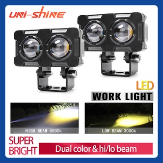 UNI-SHINE 3inch Square LED Work Light Bar Spot Pods Driving LED Light Bar Fog Amber Offroad ATV SUV Spotlight Flood 12V 24V White light yellow white light