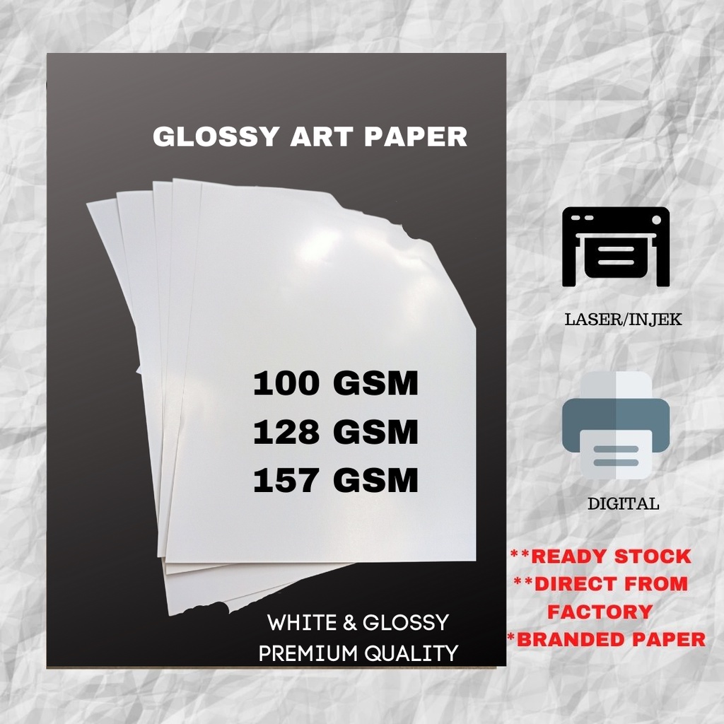 100GSM 128GSM 157GSM Double Sided GLOSSY ART PAPER A5 A4 A3 SIZE/ KERTAS A4 LICIN/ KERTAS PRINT/KERT