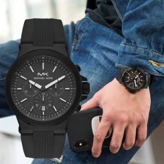 (ผ่อน0%) นาฬิกาชาย Michael Kors Mens Dylan Chronograph Matte Black Silicone Watch MK8729 สายซิลิโคนสีดำ หน้าปัด : 45mm.