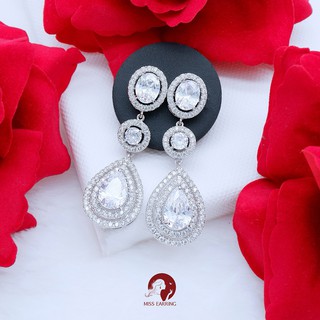 Miss Earring ต่างหูเพชร Cz ทรงหยดน้ำ Prestige Earrings  เงินแท้ 925 คุณภาพสูง สวยอลังการ เหมาะใส่ออกงาน