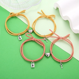 1Pair Couple Magnetic Love Heart Matching Pendant Adjustable Elastic Rope Braided Bracelets