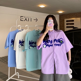 เสื้อเชิ้ตแขนสั้น ขนาดใหญ่ ปักลายดอกไม้ สไตล์เกาหลี สําหรับผู้หญิง