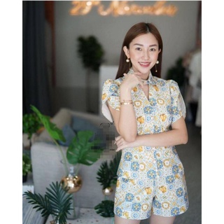 set เสื้อ + ขาสั้นผ้พิมลาย