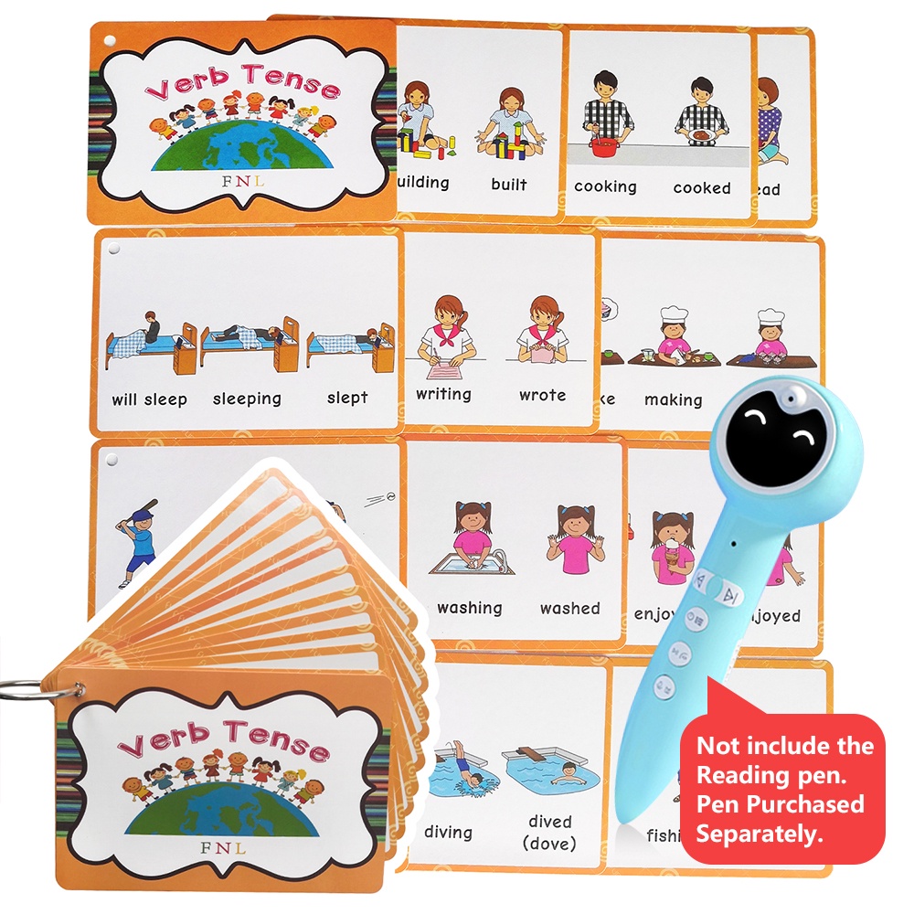 13Pcs Verb Tense อังกฤษ การ์ดแฟลช Flash Card Baby Leaning English Word Cards ของเล่นเพื่อการศึกษา Smart Reading Pen