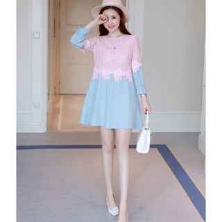 พร้อมส่ง ชุดคลุมท้อง Style &amp; Co Lace Combind Long Sleeved Maternity Dress