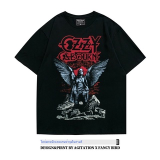 เสื้อยืดโอเวอร์ไซส์♝American ozzy Oz ยุโรปและอเมริกา rock fall ไหล่ heavy หลวมขนาดใหญ่ oversize แขนสั้นเสื้อยืดผู้ชายและ