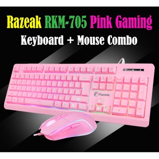 Razeak RKM-705 ชุดมีไฟ เมาส์ คู่ คีย์บอร์ด Keyboard + Mouse Combo สีชมพู