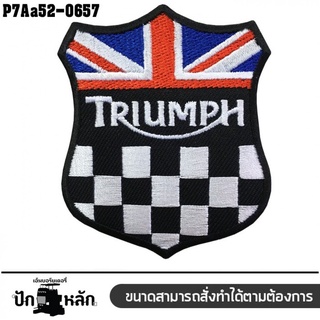 อาร์มรีดติดเสื้อ ปัก TRIUMPH โล่ ตาราง ปักดำแดงน้ำเงินขาวโพลีดำ ขนาด 7*6cm รุ่นP7Aa52-0657 พร้อมส่ง!!!!