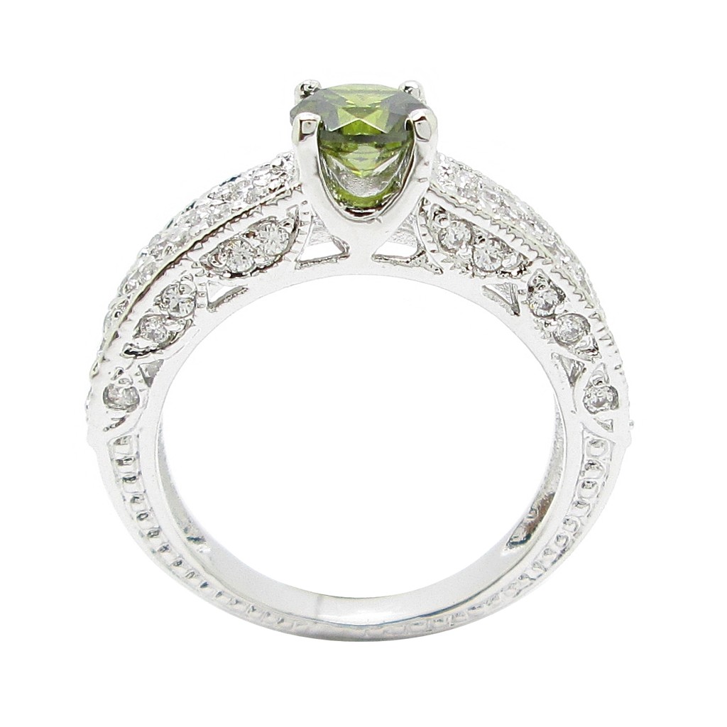 แหวนผู้หญิงมินิมอล แหวนพลอยเขียวส่อง เพอริดอทแท้ ประดับเพชร เพชร cz ชุบทองคำขาว
