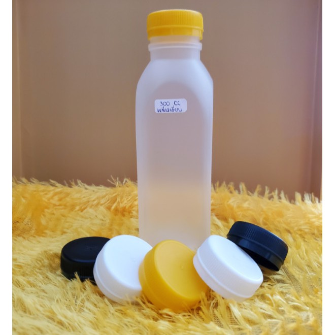 ขวดPPใส่น้ำผลไม้ 300CC 150ใบ/แพ็ค ทรงสี่เหลี่ยมเรียบ สีขาวขุ่น พร้อมฝาเกลียว
