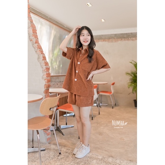 Numsha Brand เซ็ตเเขนสั้นลูกฟูกกระดุมใหญ่ NB22044 - numsha_brand - ThaiPick