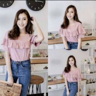 (A003)เสื้อให้นมอกระบายรอบ รุ่นดุ๊งดิ๊ง ให้นมแหวกข้างจ