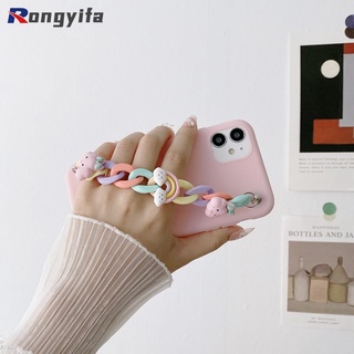 เคสโทรศัพท์มือถือนิ่ม ลายการ์ตูนก้อนเมฆน่ารัก พร้อมสายโซ่คล้องมือ สีมาการอง สําหรับ Realme C55 10 9i 4G 10 Pro Plus 5G 9 Pro Plus GT Neo 5 V23 V20 Q5i C31 C30 C30 C30S Narzo 50 Pro