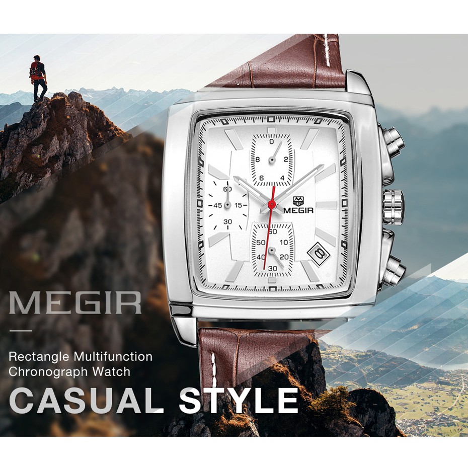 MEGIR ธุรกิจนาฬิกาผู้ชายควอทซ์เรืองแสงกันน้ำ MG-2028