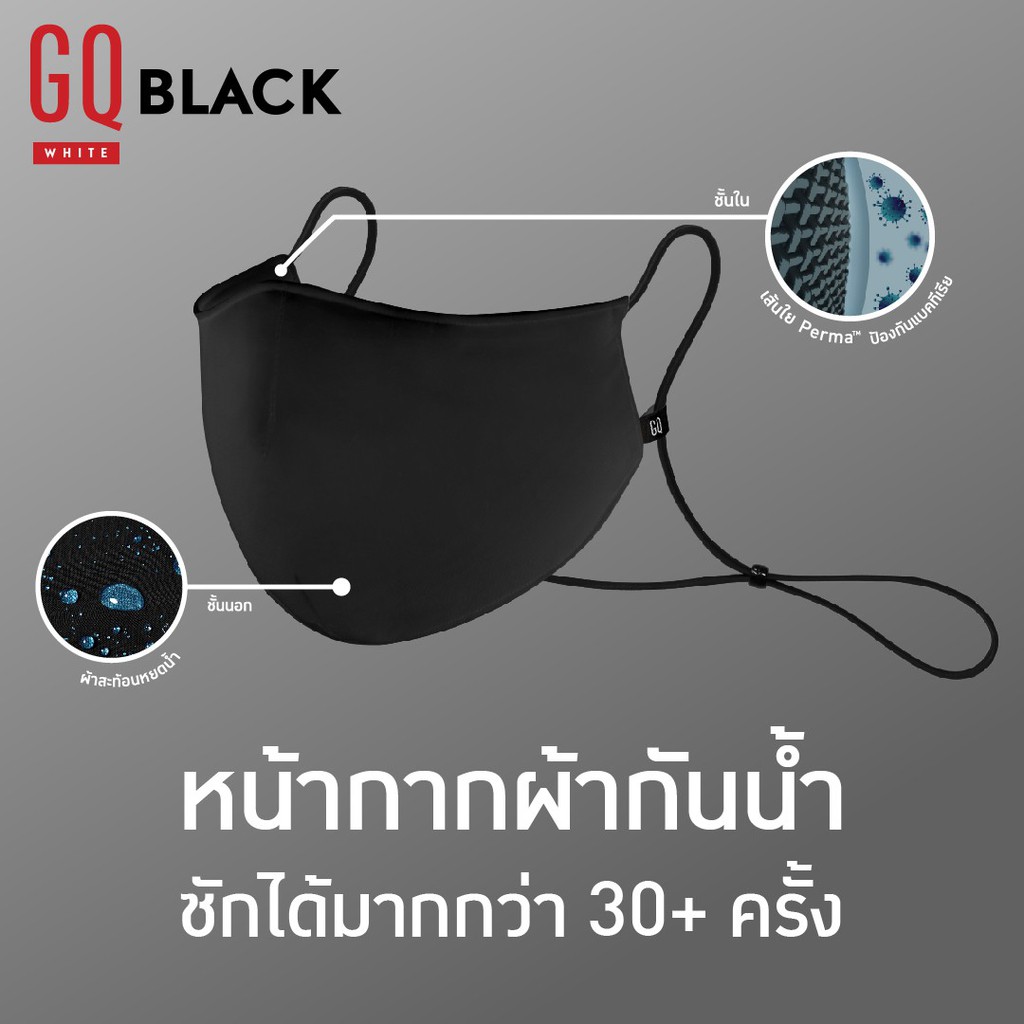 GQWhite™ Mask หน้ากากผ้า กันน้ำ สีดำ (หน้ากาก GQ Mask) #7