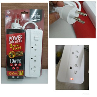 VOX POWER STRIP TIS/IEC 3 OUTLET 1 SWITCH รางปลั๊กไฟกันไฟกระชาก 3 ช่อง 1 สวิตช์ P-130 สายยาวมี3 ขนาด 3,5 และ 10 เมตร