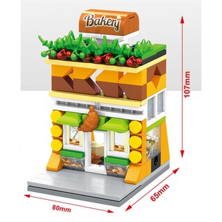 ของเล่น ตัวต่อ ของสะสม ชุด Mini Street - ร้านเบเกอรี่  จำนวนตัวต่อ 142 ชิ้น พร้อมคู่มือการประกอบ - SEMBO SD 6063