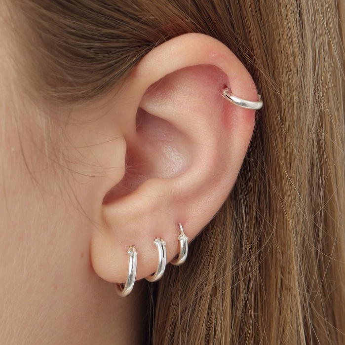 ต่างหูห่วงเงินแท้  Round Tube Hoop Earrings 92.5% (หลอด 2 มิลลิเมตร)