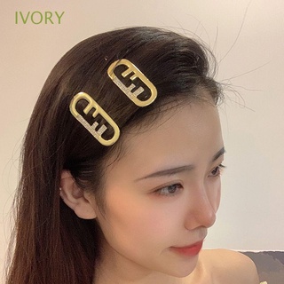 Ivory กิ๊บติดผมโลหะ รูปตัวอักษร F ประดับพลอยเทียม หรูหรา สไตล์เรโทร แฟชั่นสําหรับผู้หญิง