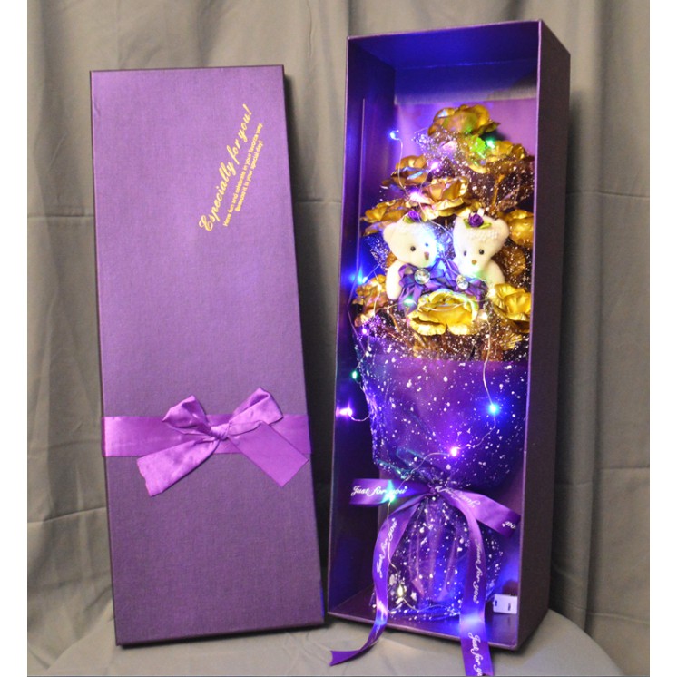 ดอกกุหลาบประดิษฐ์ทอง 24k +ตุ๊กตาหมี bewitch rose