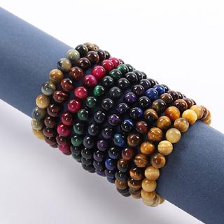 Blue Yellow Rose Red Golden Green Tiger Eye Buddha Bracelets Natural Stone Round Beads Elasticity Rope Men Women