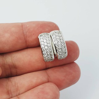 AC_Jewelry ต่างหูเพชร CZ Diamond  แบบห่วง กว้าง 7 mm. เส้นผ่าศูนย์กลาง 15 mm  ตัวเรือนเงินโรเดียม ไม่ลอกไม่ดำ