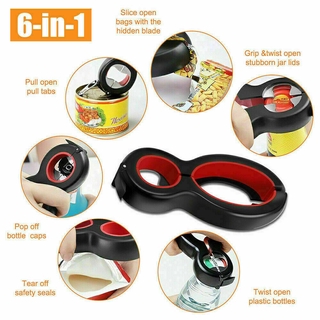 6 in1 Can Opener Multi Purpose Screw Cap Jar Openers Bottle Lid Grip Kitchen Tool