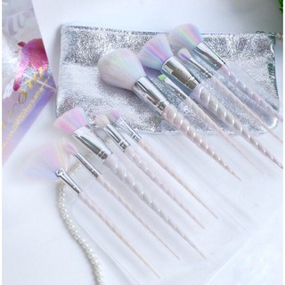 Nee Cara Colorful Unicorn Makeup Brush With Leather Travel Pouch 10 Pieces แปรงแต่งหน้ายูนิคอร์น มี 10 ชิ้น ในหนึ่งเซ็ต