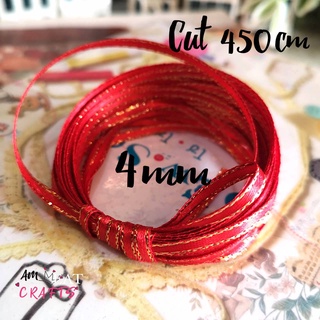 4MM 5y ริบบิ้น ผ้าซาติน ขอบทอง (มีหลายสีให้เลือก) ขนาดเล็ก กว้าง 4 มิล x ความยาว 450 เซนติเมตร