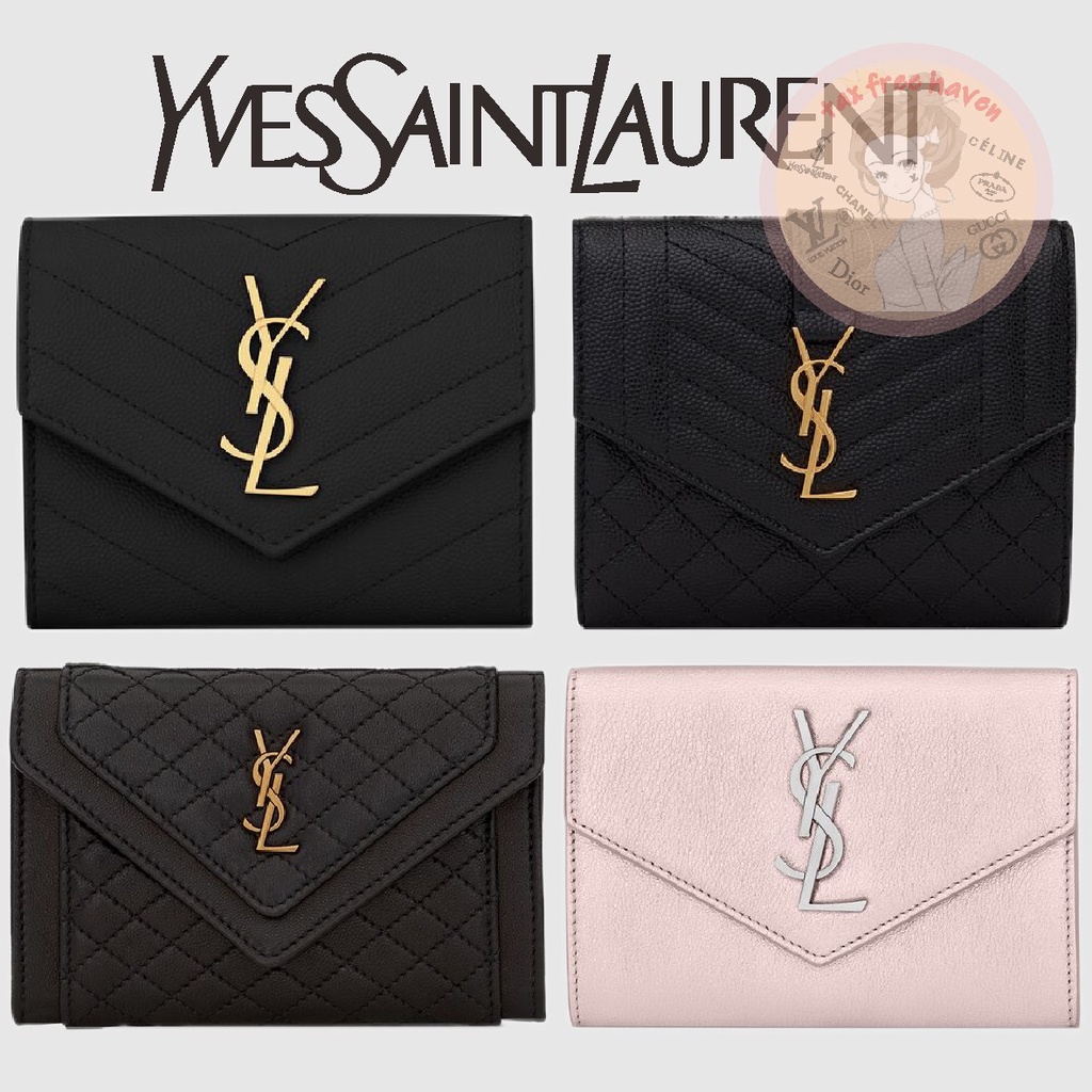 ราคาต่ำสุดของ Shopee 🔥 ของแท้ 100% 🎁YSL/Yves Saint Laurent ใหม่เอี่ยม MONOGRAM กระเป๋าสตางค์หนังสั้นแบบพับสามทบสีดำ