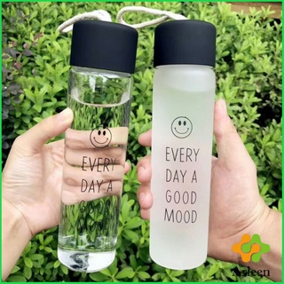 Arleen ขวดแก้วใส่น้ำดื่มพกพา กระบอกใส่น้ำ 350 ml มีสายคล้องมือ พกพาสะดวก Portable glass