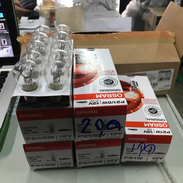 *ยกกล่อง(10หลอด) ** หลอดไฟ ท้ายรถยนต์ osram แท้ 12v p21/5w และ p21w 1 ไส้และ 2 ไส้