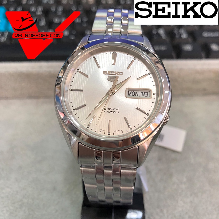 Veladeedee นาฬิกา Seiko 5 Sport Automatic นาฬิกาข้อมือผู้ชาย สายสแตนเลส รุ่น SNKL17K1 -SNKL23K1  สีเงิน/หน้าปัดขาว