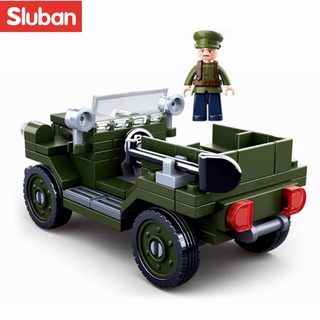 บล็อกตัวต่อ รถบรรทุก รถจี๊ปทหาร Sluban 0682 WW2 Army GAZ-67 ของเล่นสําหรับเด็ก 112 ชิ้น