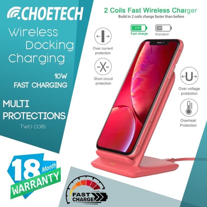 CHOETECH T555 เครื่องชาร์จไร้สาย 10W ชาร์จเร็ว ชาร์จเร็ว สีแดง