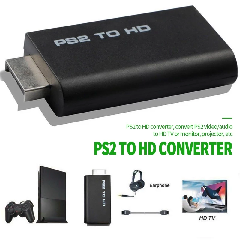 อะแดปเตอร์ ps2 to hd ตัวแปลงPS2 To HD Converter ต่อเครื่องเล่น PS2 ออกทีวี HD 3.5mm ภาพชัด สำหรับ Audio/Monitor/Projecto