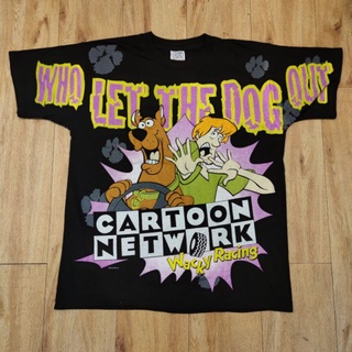 เสื้อยืดผ้าฝ้าย SCOOBY DOO NASCAR OVERPRINT CARTOON WHO LET THE DOG OUT เสื้อลายการ์ตูน เสื้อวง เสื้อทัวร์