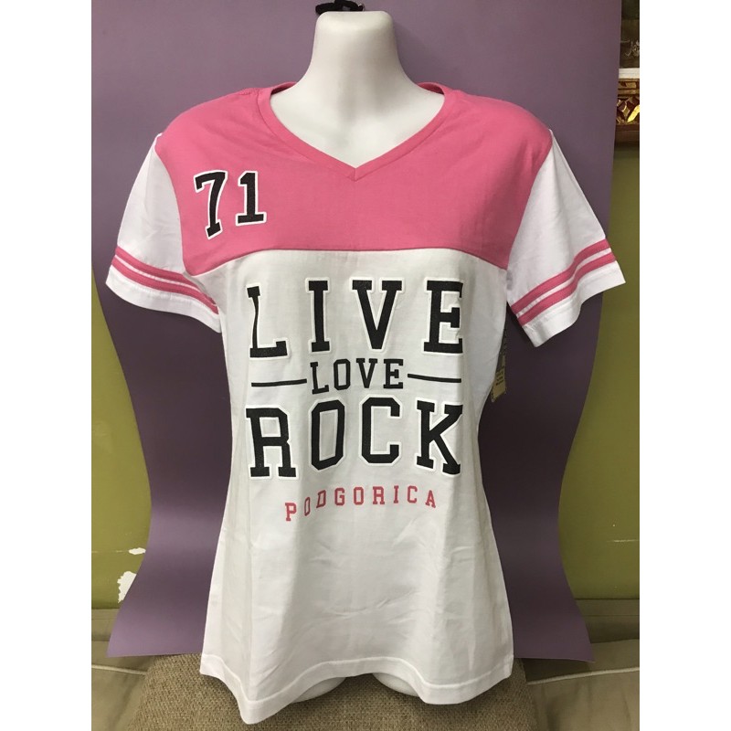 HRC Hard Rock Cafe PODGORICA ขนาด: S & M Ladies 71 Tee Live Love Rock เสื้อยืด