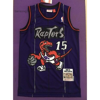 1998-99 NBA รองเท้า Toronto Raptors สําหรับผู้ชาย #เสื้อกีฬาบาสเก็ตบอล ปักลายมังกร สีม่วง สไตล์วินเทจ 15 Vince Carter